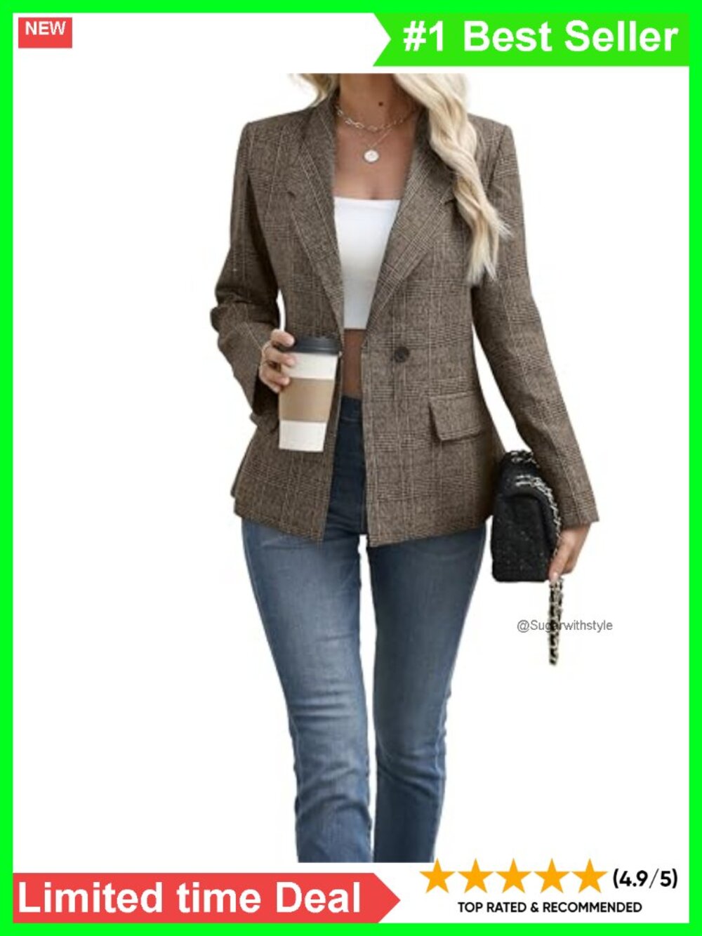 Tailored Slim Fit One Button Blazer Pleated 3/4 Sleeve Business Casual Jacket